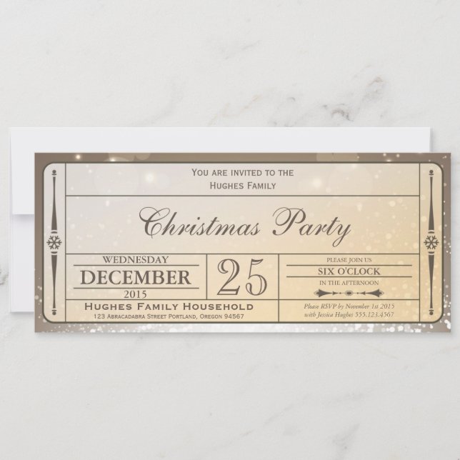 Elegant Christmas Party Ticket Invitation (Front)