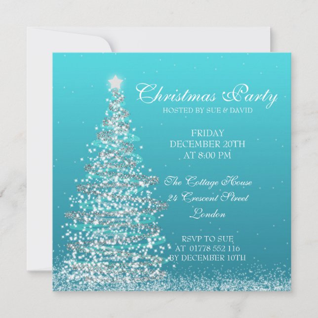 Elegant Christmas Party Turquoise Invitation (Front)
