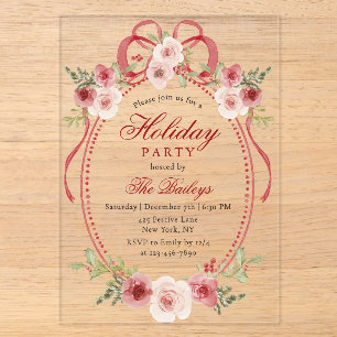 Elegant Christmas Party Watercolor Floral Frame Acrylic Invitations
