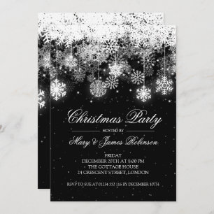 Elegant Christmas Party Winter Ornaments Black Invitation