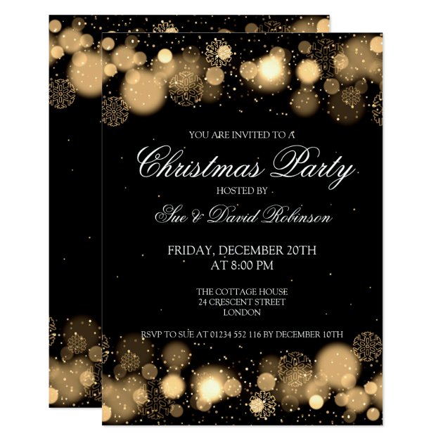 Elegant Christmas Party Winter Wonder Gold Invitation
