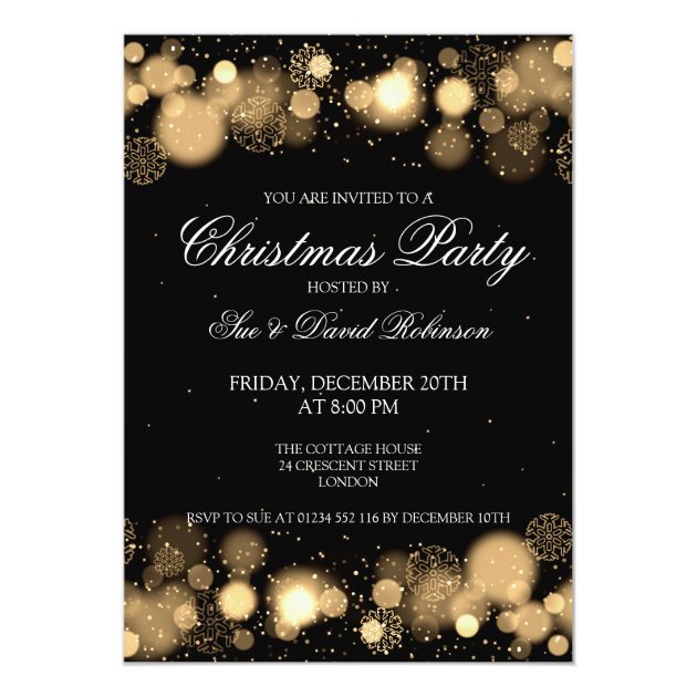 Elegant Christmas Party Winter Wonder Gold Invitation