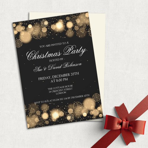 Elegant Christmas Party Winter Wonder Gold Personalized Announcements