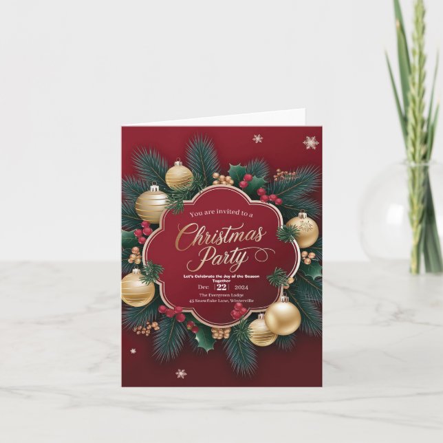 Elegant Christmas Party with Festive Ornaments Invitation (Front)
