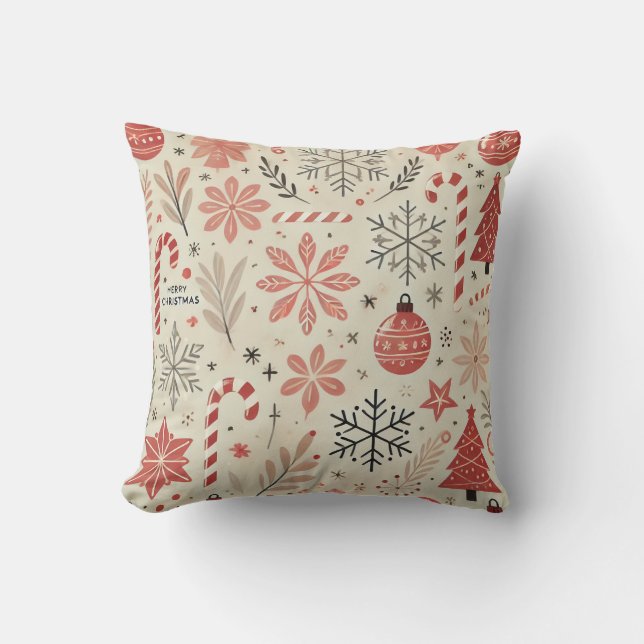 Elegant Christmas Pattern – Festive Snowflakes and Throw Pillow (Front)