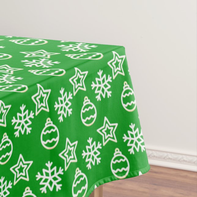 Elegant Christmas Pattern on Green Tablecloth (In Situ)