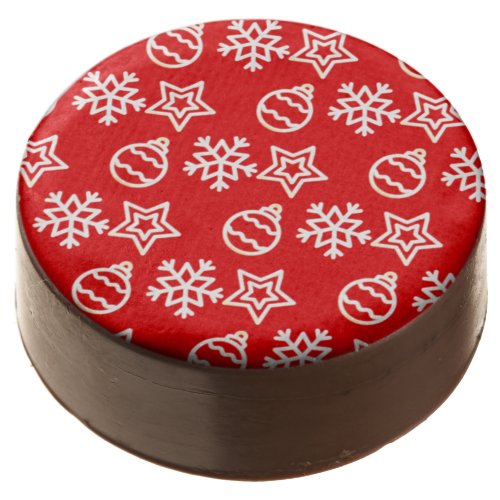 Elegant Christmas Pattern on Red Chocolate Covered Oreo