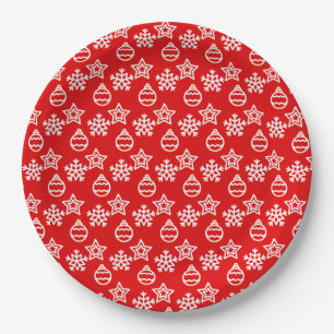 Elegant Christmas Pattern on Red Paper Plates