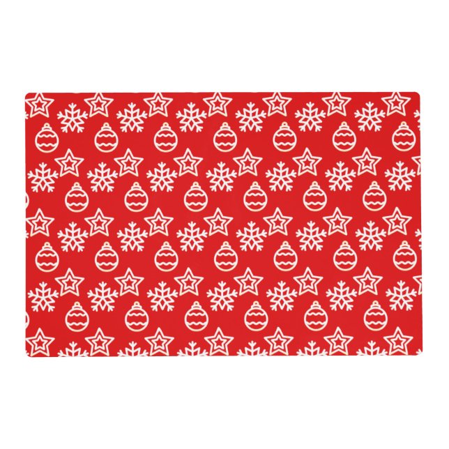 Elegant Christmas Pattern on Red Placemat (Front)