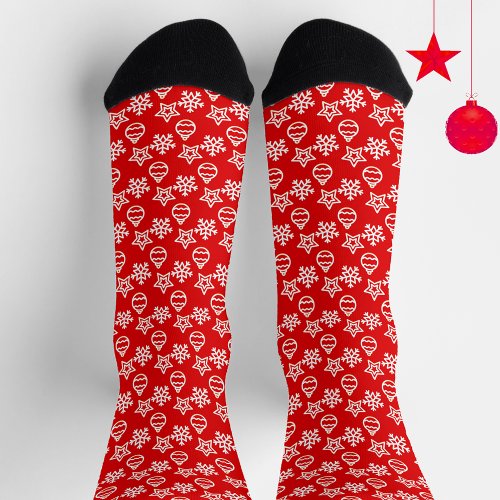 Elegant Christmas Pattern on Red Socks