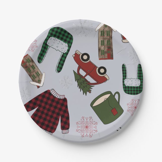 Elegant Christmas Pattern   Paper Plates (Front)