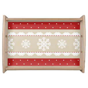 Elegant Christmas Pattern Red Polka Dots Serving Tray