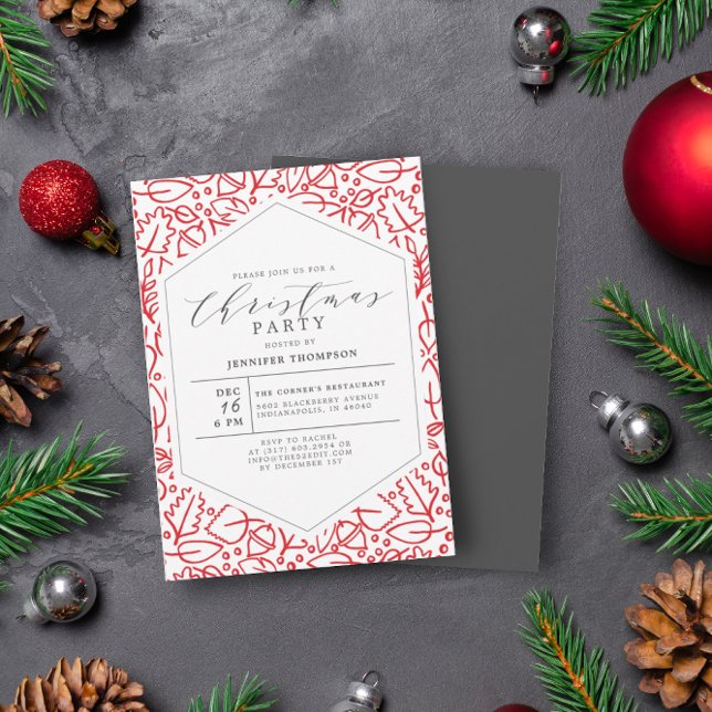 Elegant Christmas Pattern Red White Holiday Party Invitation (Creator Uploaded)