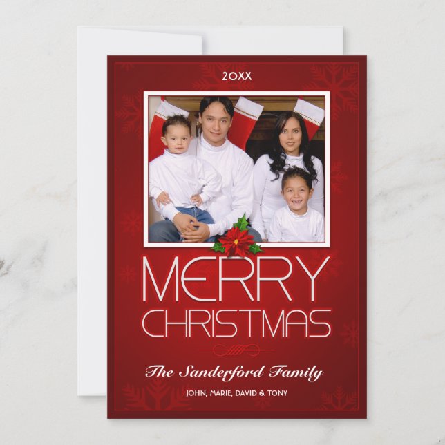 Elegant Christmas photo card - red / white (Front)