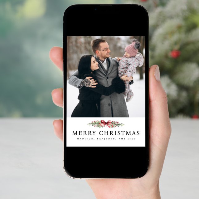 Elegant Christmas Photo Collage Simple  Holiday Card (Front Digital)