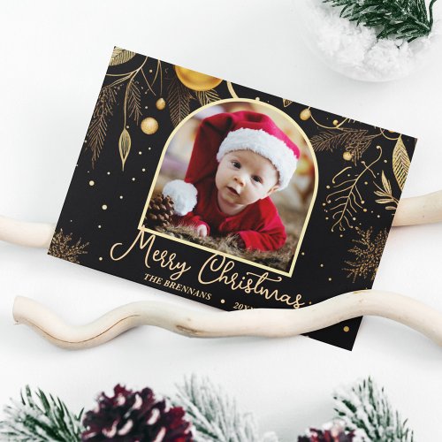 Elegant Christmas Photo Festive Gold Holiday Postcard