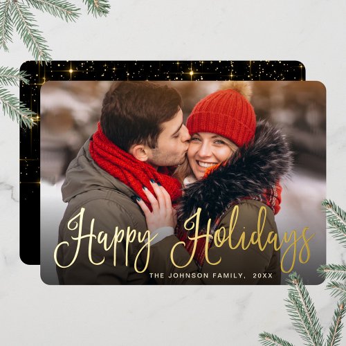 Elegant Christmas PHOTO Greeting Gold Foil Holiday Card