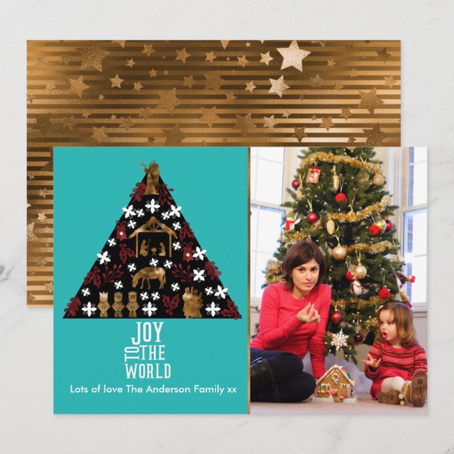 Elegant Christmas Photo Joy To The World Holiday Card (Front/Back)