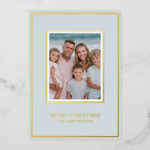 Elegant Christmas Photo Light Blue Gold