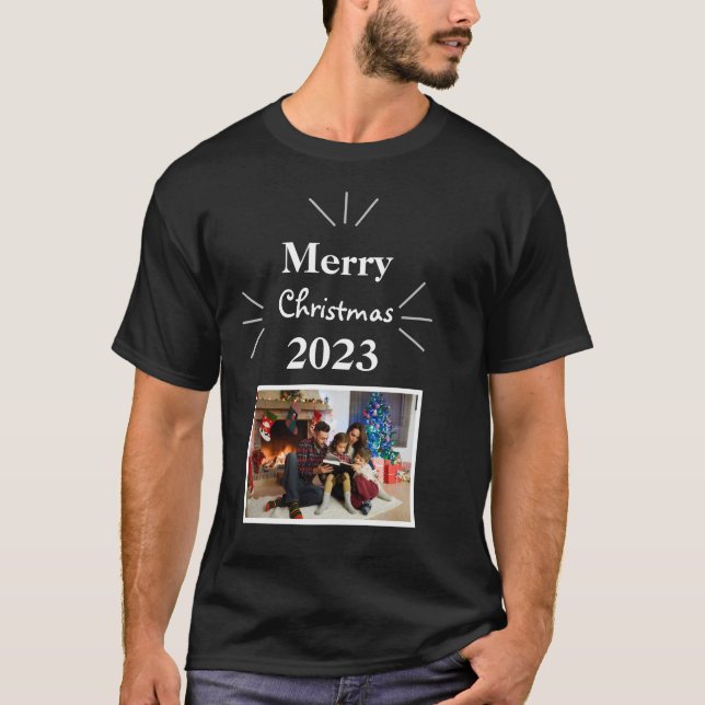 Elegant Christmas Photo Modern Family T-Shirt (Front)