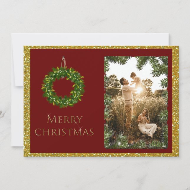 Elegant Christmas Photo Personalize Name Holiday Card (Front)