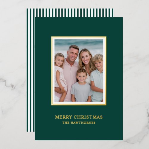 Elegant Christmas Photo Simple Green Gold Foil Holiday Card