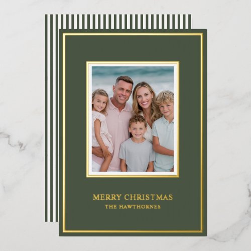 Elegant Christmas Photo Simple Sage Green Gold Foil Holiday Card