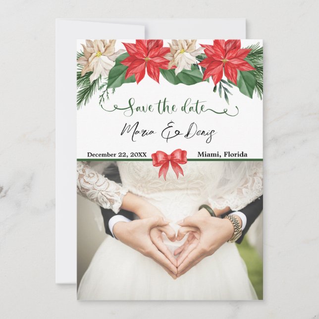 Elegant Christmas Photo Wedding Save the date  Inv Invitation (Front)