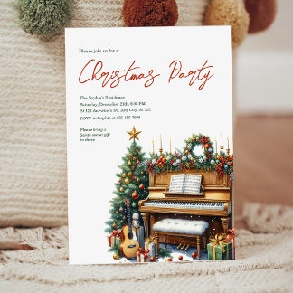 Elegant Christmas Piano Party Invitation