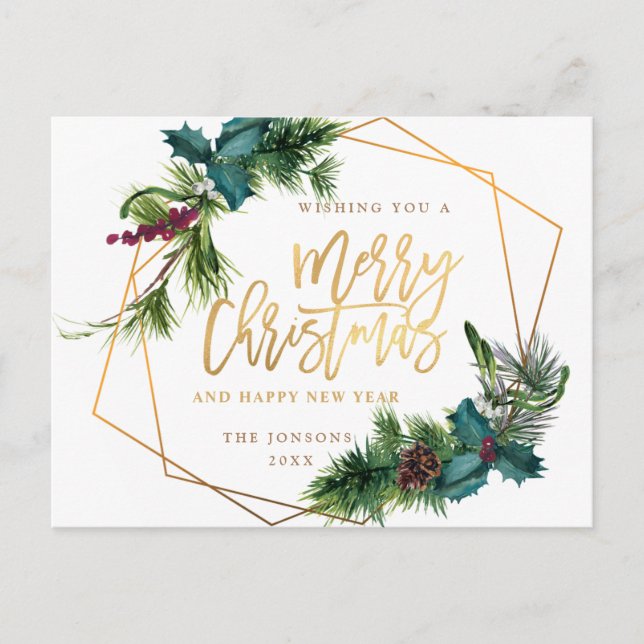 Elegant Christmas Pine Cone Frame Holiday Greeting Postcard (Front)