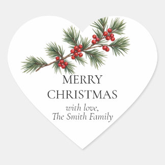 Elegant Christmas Pine Tree – Personalized Heart Sticker