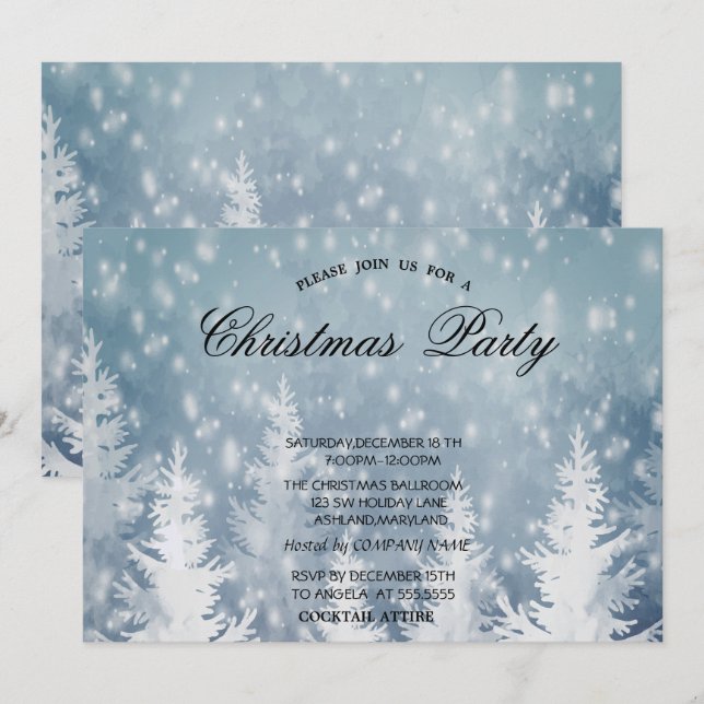 Elegant Christmas Pine Tree, Snow  Christmas Party Invitation (Front/Back)