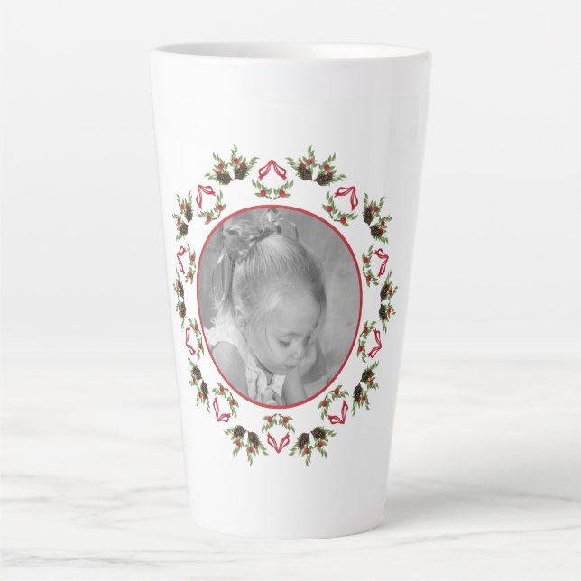 Elegant Christmas Pinecone Greenery Holiday Photo Latte Mug (Front)