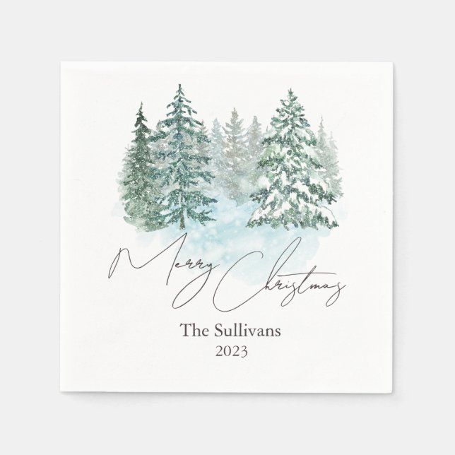 Elegant Christmas Pines Holiday Party  Napkins (Front)
