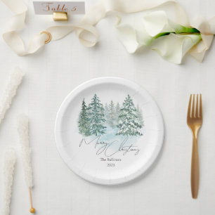 Elegant Christmas Pines Holiday Party Paper Plates