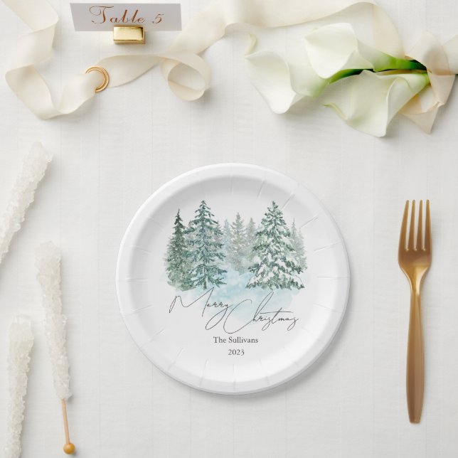 Elegant Christmas Pines Holiday Party  Paper Plates (Wedding)