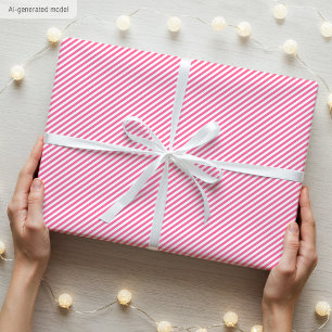 Elegant Christmas Pink and White Thin Stripes Wrapping Paper