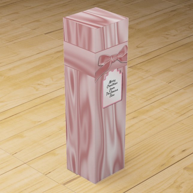 Elegant Christmas Pink Faux Satin Graphic w/Card Wine Box (Front)