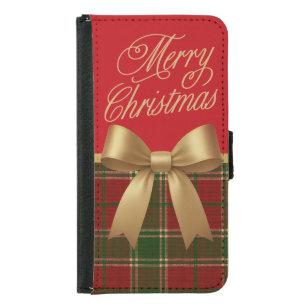 Elegant Christmas Plaid Collection with Gold Bow Samsung Galaxy S5 Wallet Case