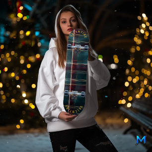 Elegant Christmas Plaid in Burgundy and Teal Skateboard