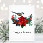 Elegant Christmas Poinsettia Bird Non-Photo Holiday Card<br><div class="desc">Wish your friends and family a happy holiday season with this elegant Christmas poinsettia and holly berries design. Personalize with your holiday greeting and family name.</div>