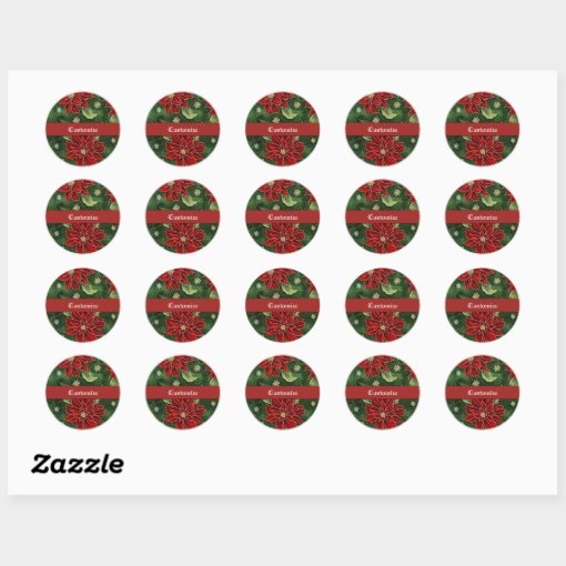 Elegant Christmas Poinsettia Classic Round Sticker Zazzle