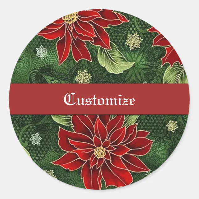 Elegant Christmas Poinsettia Classic Round Sticker Zazzle