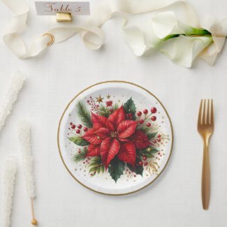 Elegant Christmas Poinsettia Floral Paper Plate