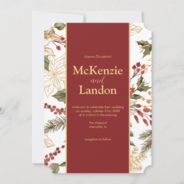Elegant Christmas Poinsettia Floral Wedding Invitation (Front)