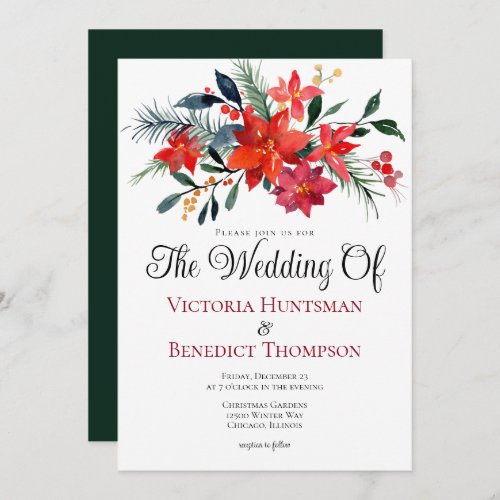 Elegant Christmas Poinsettia Flower Winter Wedding Invitation