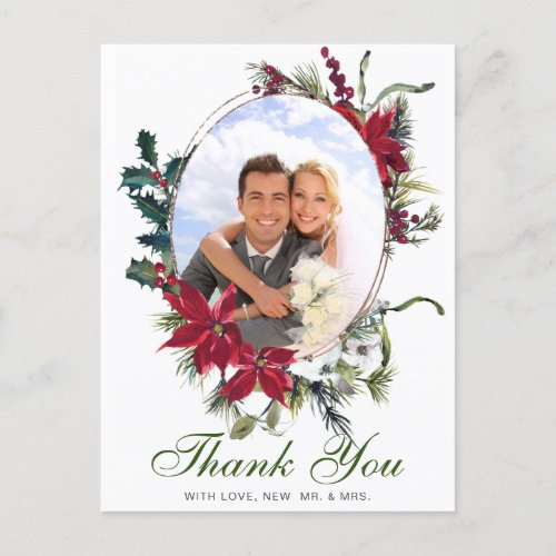 Elegant Christmas Poinsettia Frame Photo Thank You Postcard