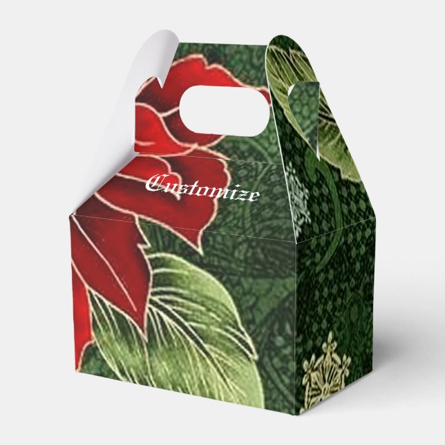 Elegant Christmas Poinsettia Gable Favor Box (Front Side)