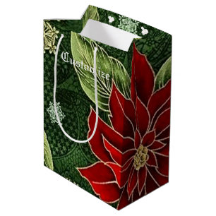Elegant Christmas Poinsettia Gift Bag