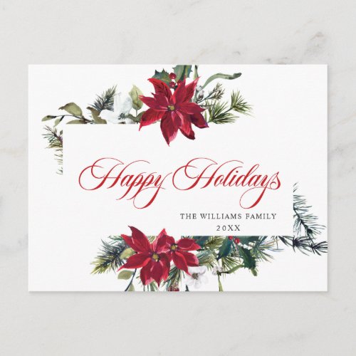 Elegant Christmas Poinsettia Holiday Greeting Postcard